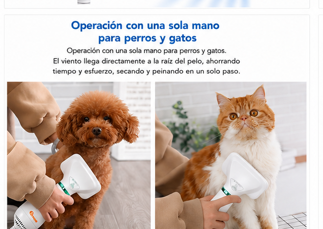 Secador Peine para Mascotas 2 en 1